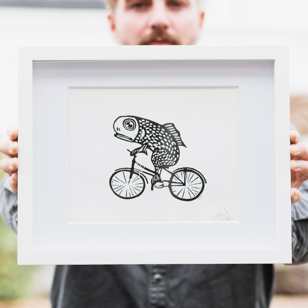Fish on a bike (White)